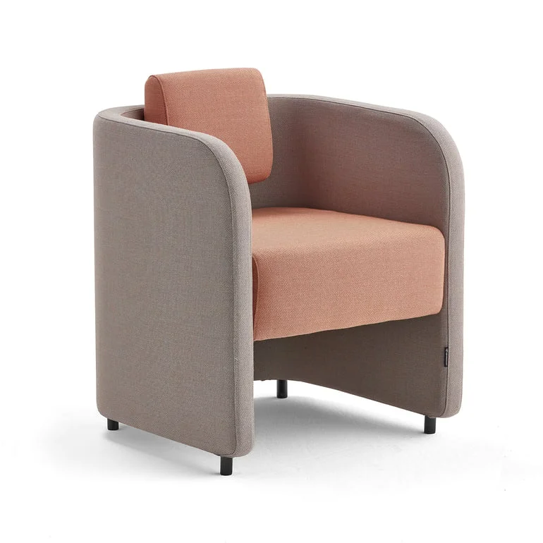Armchair COMFY, with legs, wool fabric, silver grey/salmon pink