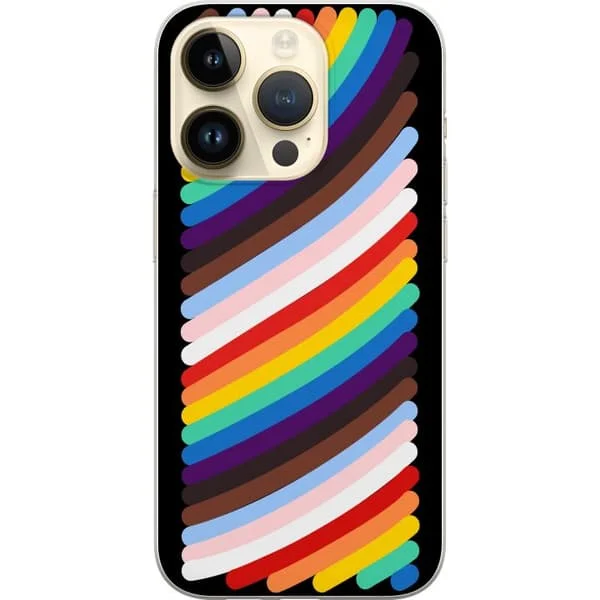 Kompatibelt Mobilskal till Apple iPhone 15 Pro Färgstarka svepande linjer i regnbågens färger mot svart bakgrund med modern känsla.