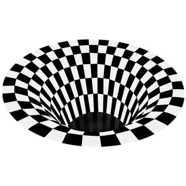 Illusion Rug Captures the Effect 3D Hole Bottom Round Rug Black White Grid Bedroom Room Non-slip Floor Mat-C