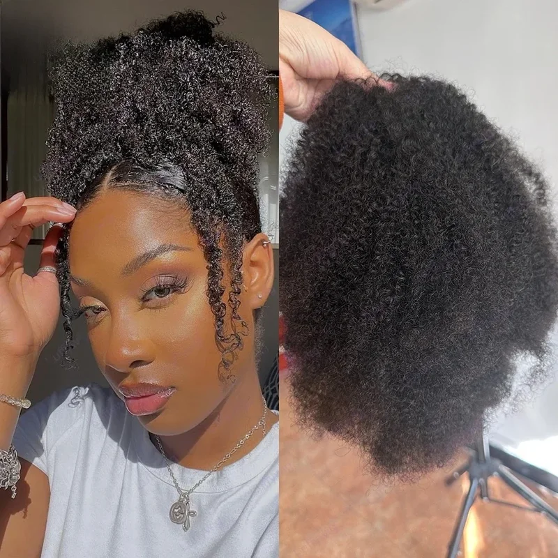 AliExpress - Afro Kinky Curly Proximity Wstring Ponytail, Human Hair Extensions, réinitialisation In, Brazilian Remy, Black Women, 12-26in