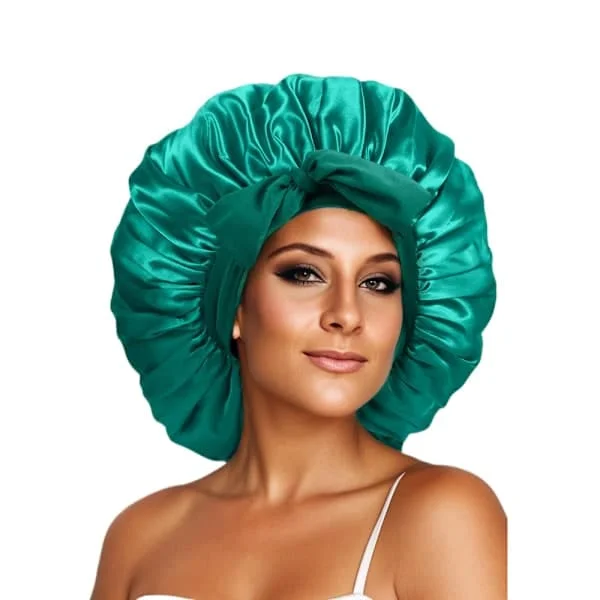 Satin Bonnet Silk Bonnet for Sleep Double Layer Satin Lined Hair Bonnet with Tie Bonnets for Women Natural Curly Hair Black
