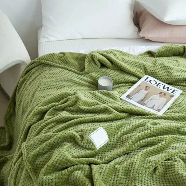 Køletæppe Mælke Fleece Gitter Jacquard Tæppe Sommer Kold Enkelt Lur Tæppe til Sofa Seng Kontor Grøn 100x120cm