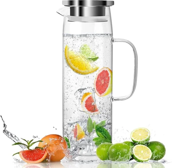 Glass Carafe with Lid - 1.5 L - Borosilicate Glass Water Carafe - Heat Resistant Water Carafe - Transparent Jug