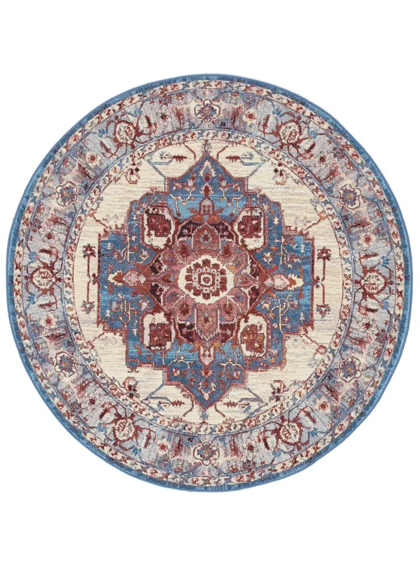 Binnen-/Buitenkleed Medaille Wasbaar Amina Vloerkleed - Rood/Blauw Ø 160 In Klassieke Stijl