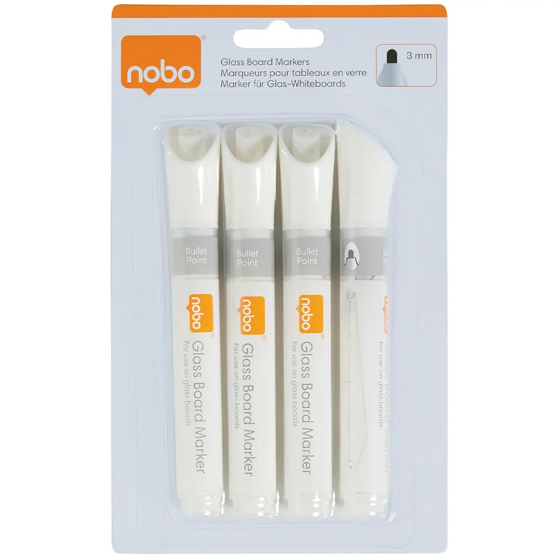 Nobo Whiteboardpenna för glastavla Vit 4-pack