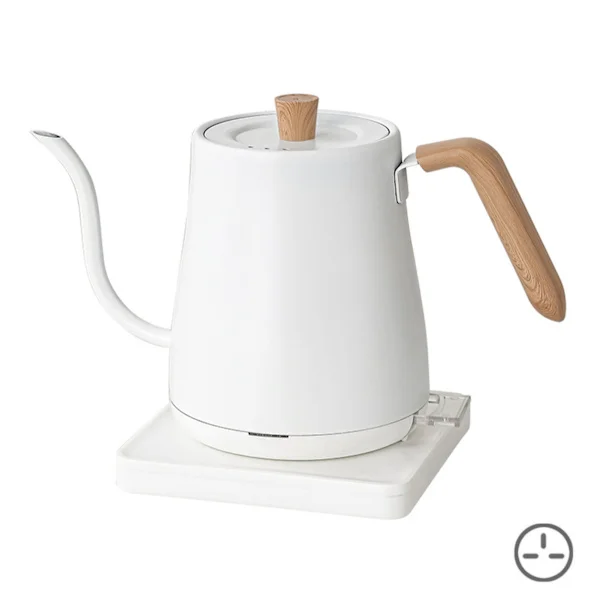Stainless Steel Electric Gooseneck Kettle, Boil-Dry Protection, Durable Teapot for Tea Brewing White Wood Grain Handle UK Plug