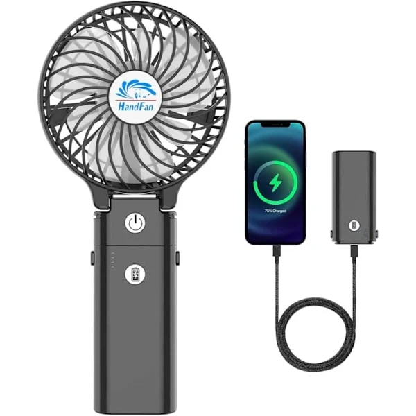 5200mAh Mini Portabel Fläkt USB Handfläkt Uppladdningsbart Batteri 3 Hastigheter 180° Vikbar Liten Skrivbordsfläkt Powerbank Handfläkt 3 i 1 Kontor, 