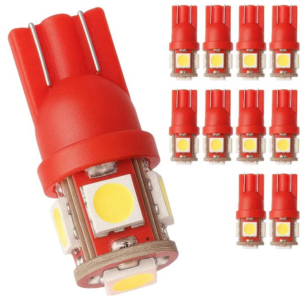 10 kpl - T10 W5W Punaiset LED-polttimot - Auton LED-valo Punainen [DB]