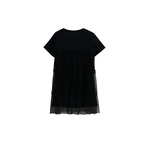 Mesh Panel Dam Sommar Elegant Rund Hals Kort Ärm Enfärgad Lös Klänning