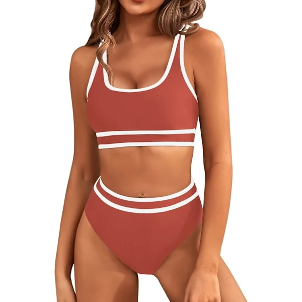 Højtaljede bikini sæt til kvinder, sporty todelt badetøj, farveblok, fræk, høj benskæring
