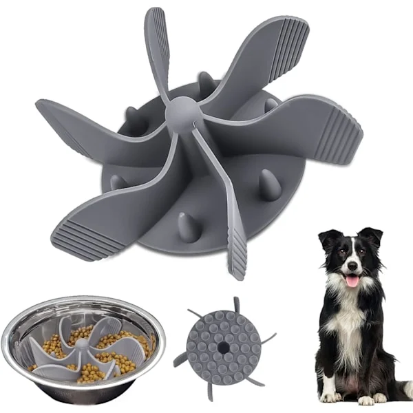Slow Feeder hundskål insättning, anti-sling skål hundskål anti-choke stora hundskålar kiselgel långsam matskål för hundar ätskålar för hundar (grå)