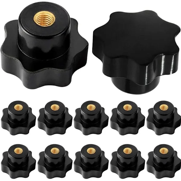 Pakke med 10 M6 stjerneformede knotter – Svarte plastskruer med innvendig gjenge – 32 mm diameter for maskinverktøy – Mekanisk bruk
