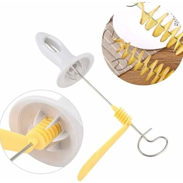 SPIRAL POTATO SLICER - Potatis Twister Tornado Slicer Manuell Spiral Chip Cutter Kök Spis Frukt Grönsaksverktyg i Rostfritt Stål