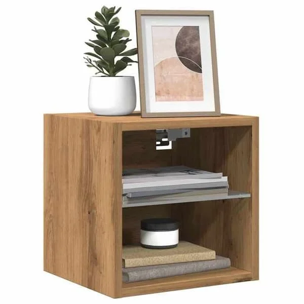 vidaXL Väggmonterad TV-möbel med LED-lampor, hantverksmässig ek 30x28,5x30 cm, flytande TV-möbel, väggmonterad mediacenter, enhet 857674