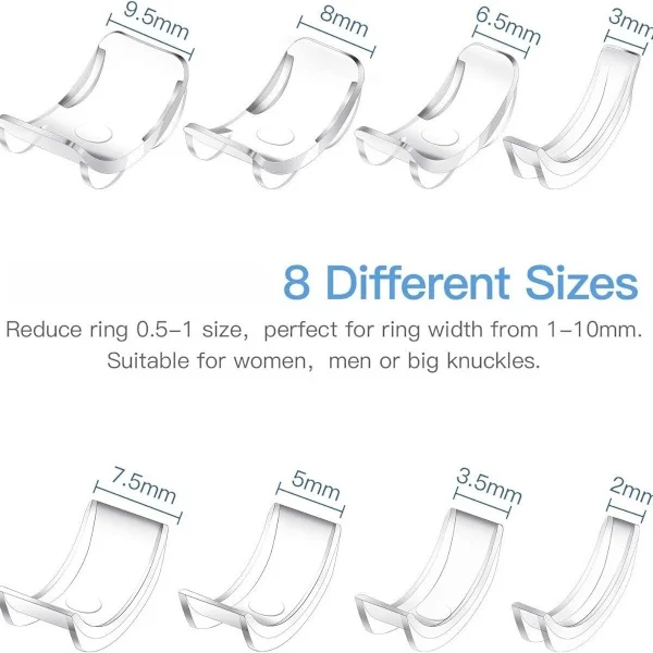Invisible Silicone Ring Adjuster Set 8 Pieces Transparent PC Clip-on Ring Sizer for Loose Rings Tool-free Easy Installation 3cm x 2.1cm