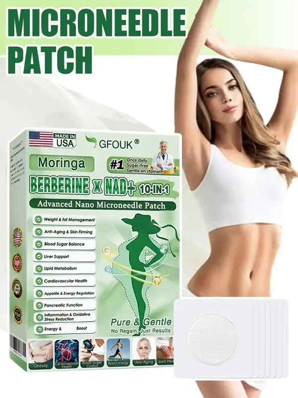 AliExpress - GFOUK Moringa Berberine NAD Patch 10in1 Nano-Mikronadel Gewichtsmanagement Blutzuckerkontrolle Anti-Aging Transdermales Serum-Pflaster