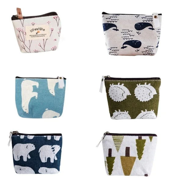 6 Pieces Small Wallets for Women, Small Mini Canvas Wallet with Zipper, Cute Canvas Wallets, Cosmetic Bag Coin Purses