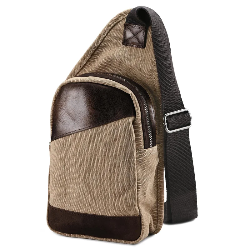 Crossbody taška cez rameno z khaki plátna a kože pre mužov - Tašky cez rameno