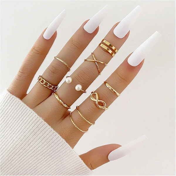 Boho Pearl Infinity Knuckle Ring Set Lucky 8 Wave Twist Knuckle Rings Costume Stackable Rings for Women Girls Men Gold