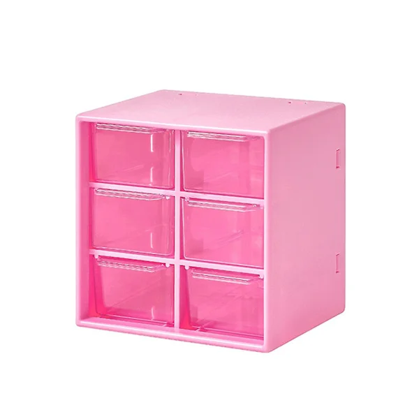 9/6 lådor Mini skrivbordsförvaring i plast för kontor och hemrum rosa 6 lådor