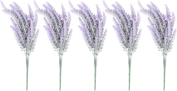 5 stykker kunstig plastik lavendelbuket Falske flokkede lavendelblomster Plastik lilla blomster