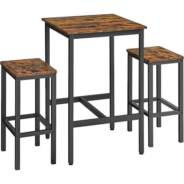 VASAGLE barbord med barstolesæt, spisebord med 2 stole, vintage brun/sort