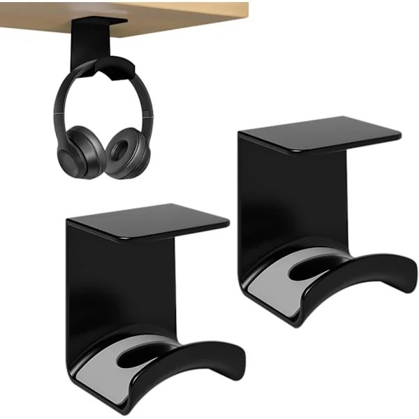 2-pack hörlursställ för skrivbord, gaminghörlurshållare, headsetställ med 3M-tejp, halkfritt, hållbart, passar för skrivbord och datorbord, svart