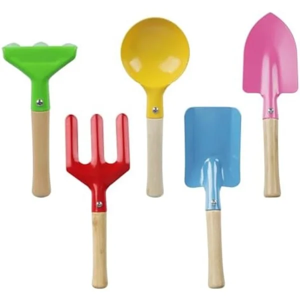 Handspade Set för Barn 3+ - Inkluderar Spade, Räfsa, Skovl, Sked, Räfsa, Gaffel, Räfsa, Barnens Trädgårdsredskap, Sandsaker