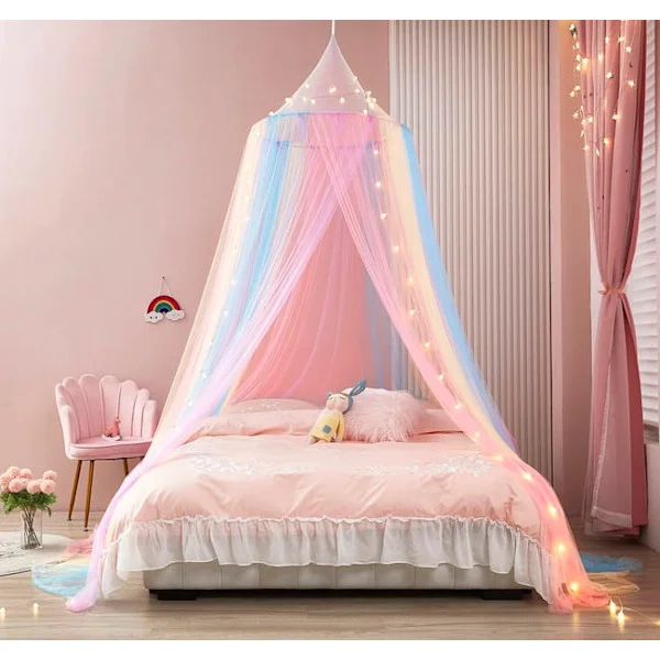 Regnbåge Myggnät Barnrum, Gardiner inomhus - Lektält Princess Sovrumsdekoration Myggnät – 60x250x1250 cm, Rund Kupol
