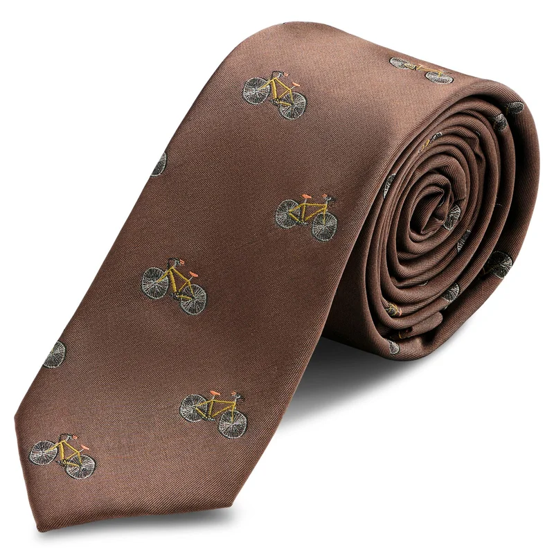 Corbata estrecha marrón con bicicletas para hombres - Corbatas estrechas