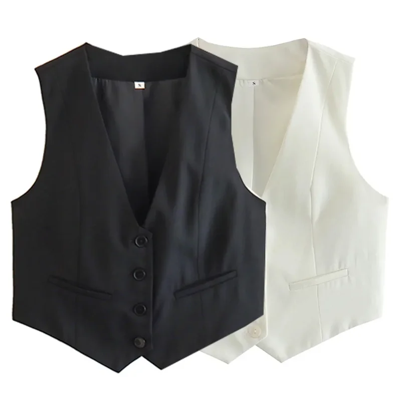 AliExpress - MUJER Damen Weste Schwarz Weiß Kurze Weste Top Damen V-Ausschnitt Ärmellose Weste Frau Mode Arbeits Sommer Anzug Weste Kurze Mäntel