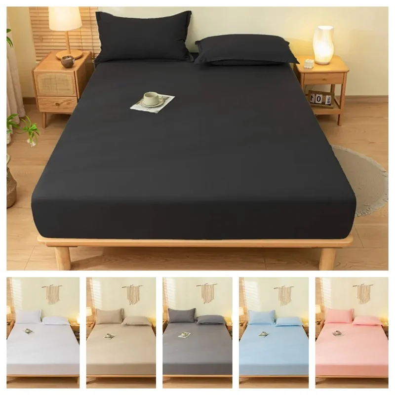AliExpress - 1 st huidvriendelijke bedovertrek met elastische band effen kleur geborsteld laken eenpersoons/koningin/koning hoeslaken (zonder 