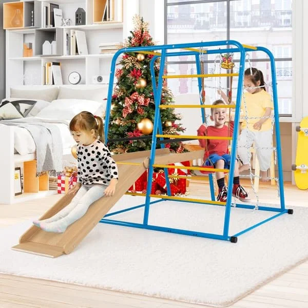 COSTWAY Escalade Barn Montessori, Motorikbana för Bebisar med Rutschkana och Gunga för Pojkar och Flickor från 3 år