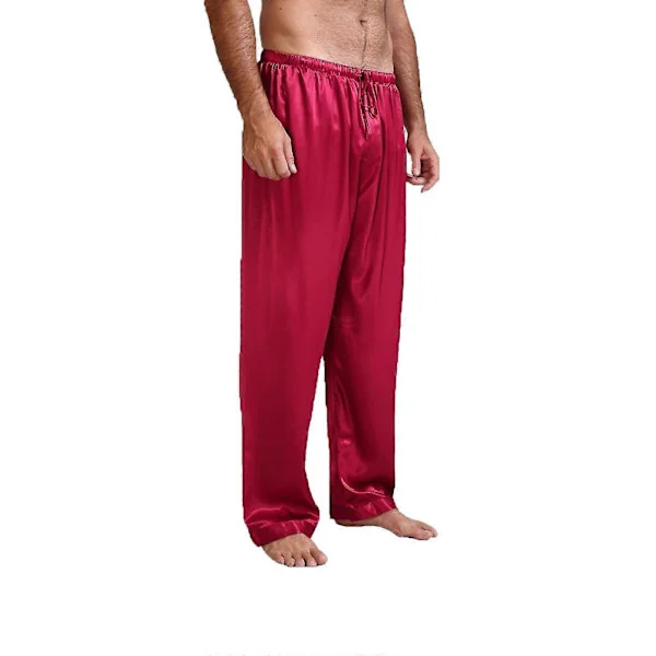 Herre Silke Satin Pyjamas Bukser Til Mænd Soveunderdele Nattøj Ensfarvet Snøre Taljebånd Nattøj Bukser GuanGuan