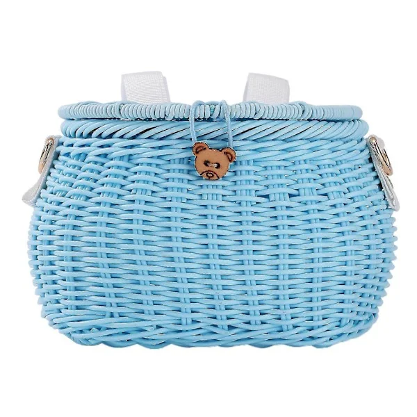 Hand-Woven Bicycle Basket Electric Scooter Storage Container Large Capacity Strong Load-Bearing Bicycle Handlebar Basket with Straps