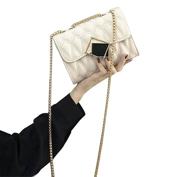 Dame Vintage Vattert Faux Skinn Håndveske Med Kjedestropp Geometrisk Spenne Dobbel Lomme Crossbody Skulderveske Messenger Bag Veske Satchel