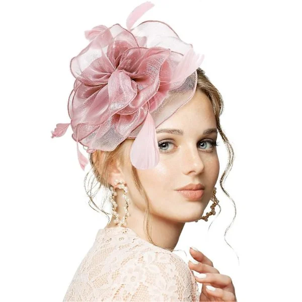 Fascinerende hatter for bryllup for kvinner, elegant hårbånd med blomst og fjær, cocktailhatt bryllup teselskap hodeplagg dame (LGL)