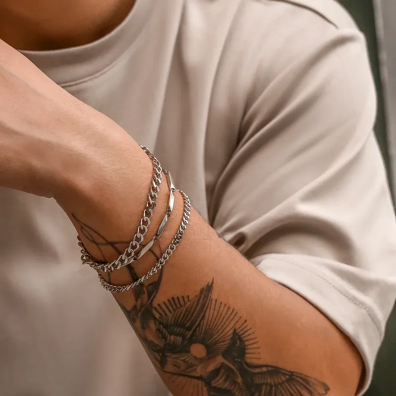 AliExpress - KunJoe 3 teile/satz Edelstahl Punk Kubanischen Kette Armband für Männer Minimalistischen Silber Farbe Hip Hop Armband Party Schmuck 