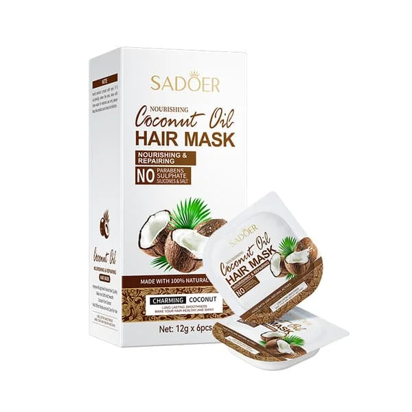 Kokos fugtgivende shampoo og balsam sæt (bodylotion, shampoo, showergel, partikel hårmaske, 12g x 6)