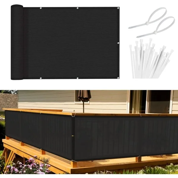 Balkong insynsskydd vind- och UV-skydd, 90 x 300 cm, svart-FA-