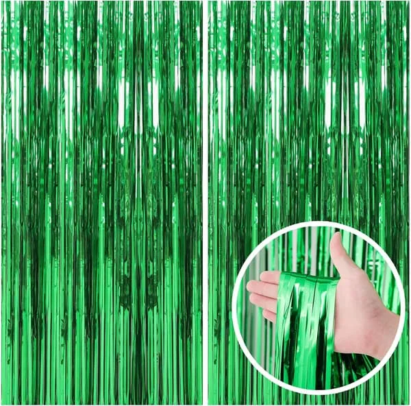 2-pakning grønne streamere bakteppe jungelfestdekorasjoner folie frynser bakteppe gardiner fotoboks bakteppe for bursdag dinosaur dyr St