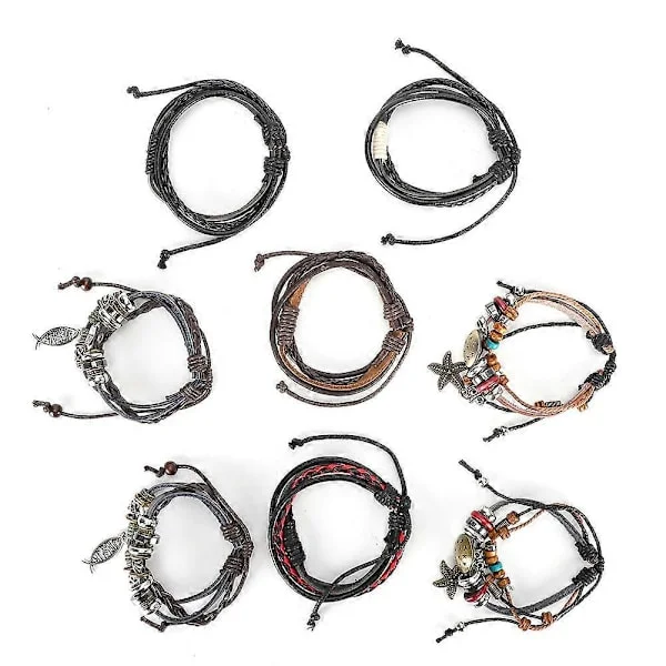 8 st läderarmband handvävda herr- damflerskiktsflätade retro punk smycken