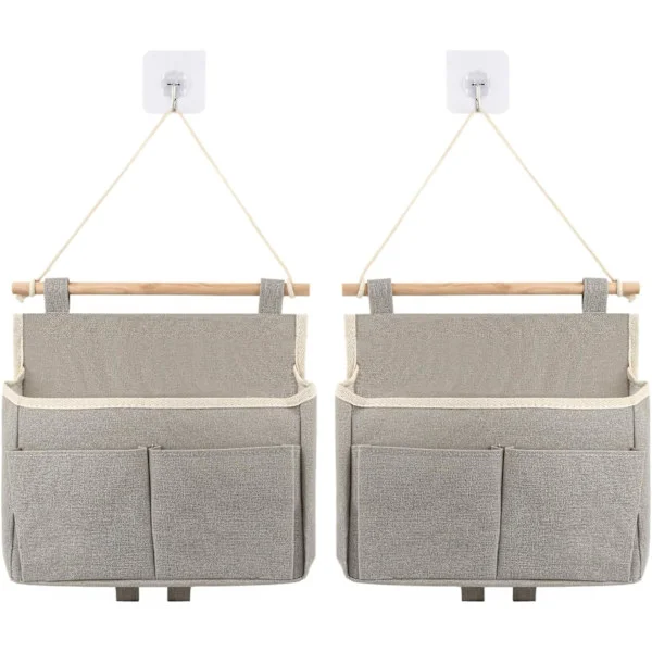 2 Pcs Wall Mounted Storage Bags, High Capacity Storage Bag with Pockets, Waterproof Linen Fabric Hanging Storage, Hanging Organizer (Black)