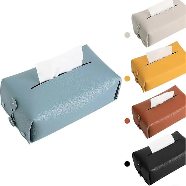 Leather Tissue Box Holder, Rectangular Square, Tissue Box Cover for Car, Home, Bathroom, Bedroom, Office, Nightstand, Desk and Table (03 Blue)