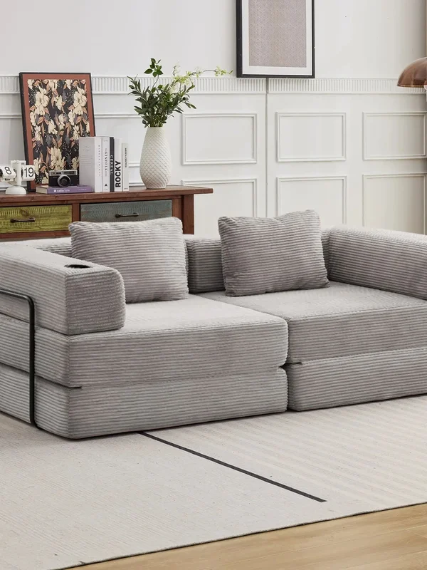 AliExpress - 2-Sitzer Schlafsofa, Graues Konvertierbares Cord-Bodensofa Ohne Montagebedarf, Modulares Schlafsofa Weiches Loveseat-Sofa für Wohnzimmer