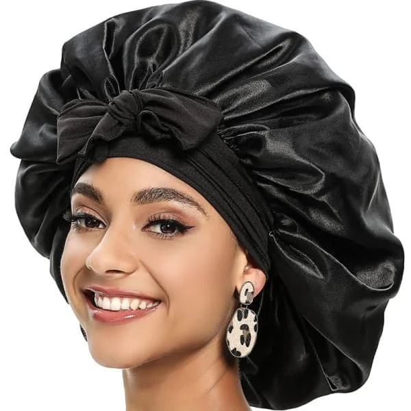 【bt02】Silke Bonnet Naturligt Krøllet Hår Sove Silke Bonnet Guld