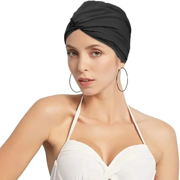 QD-Plisserad mössa dam simmössa Långhårsmössa Mössa Simmössa Superelastisk turbanmössa