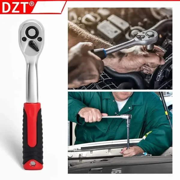 72-tanns skralle-nøkkelsett - 1/4"-drift, elektrobelagt skralle-nøkkel med sklisikkert gummigrep, multifunksjonell