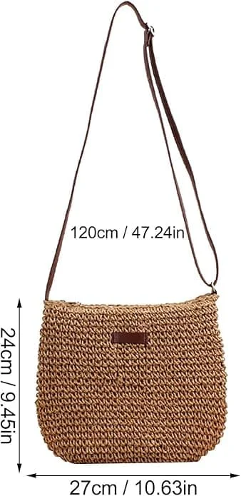 Axelremsväska Unisex Vuxen Sommar Crossbody Väska Strand Vävd Axelremsväska Handväska Läder Axelremsväska