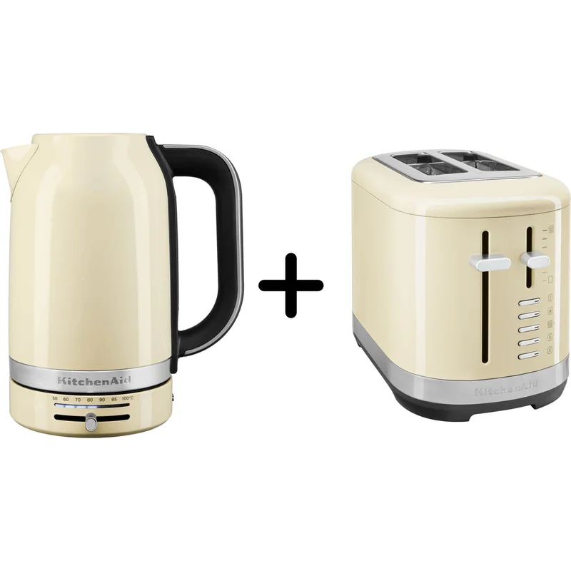 Kitchenaid 5KMT2109 Brødrister + 5KEK1701 Vannkoker, almond cream - Kjøp kjøkkenmaskin hos Bakeren og Kokken